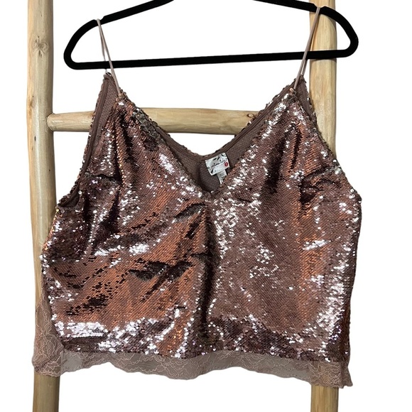 Free People Pink Swinging Sequins Lace Tank Top small Barbie - Picture 3 of 9